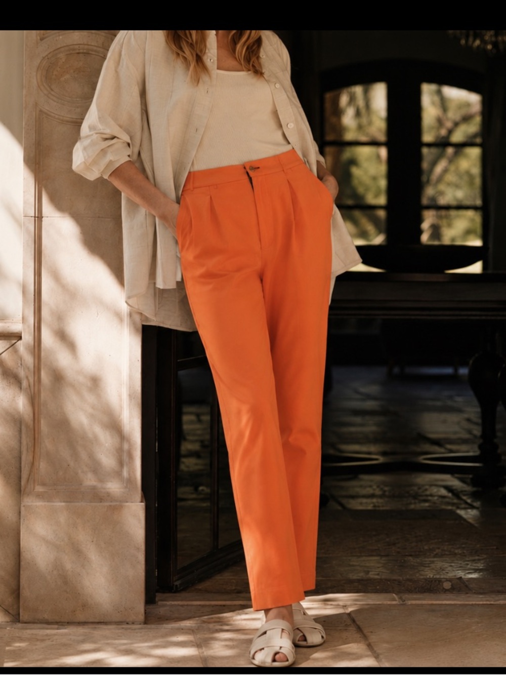 Jenni Kayne Pants Silk Straight Leg in Orange